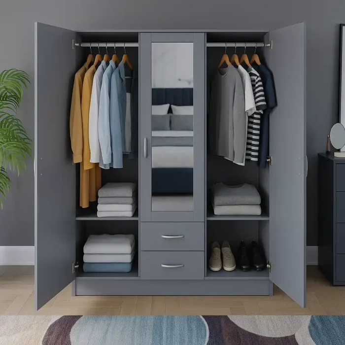 3 door 2 drawer mirrored wardrobe 45 in