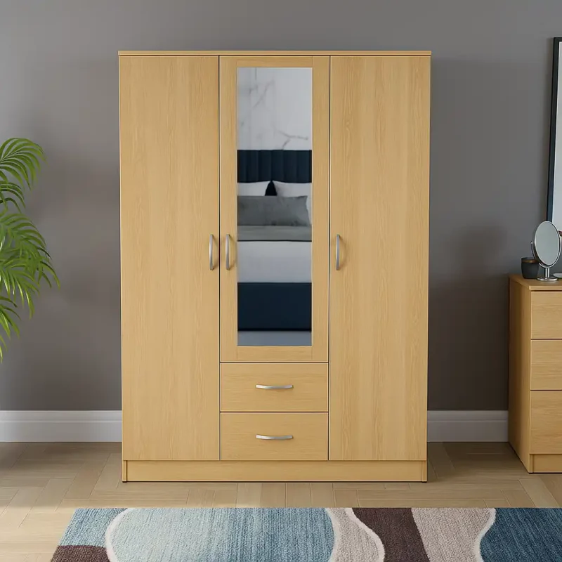 3 door 2 drawer mirrored wardrobe 45 inch
