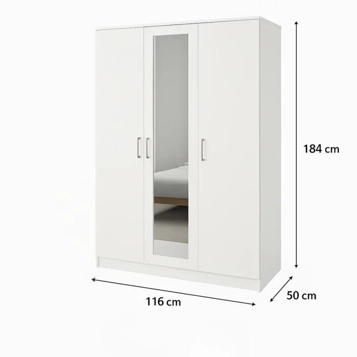 3 door mirrored wardrobe 45 in