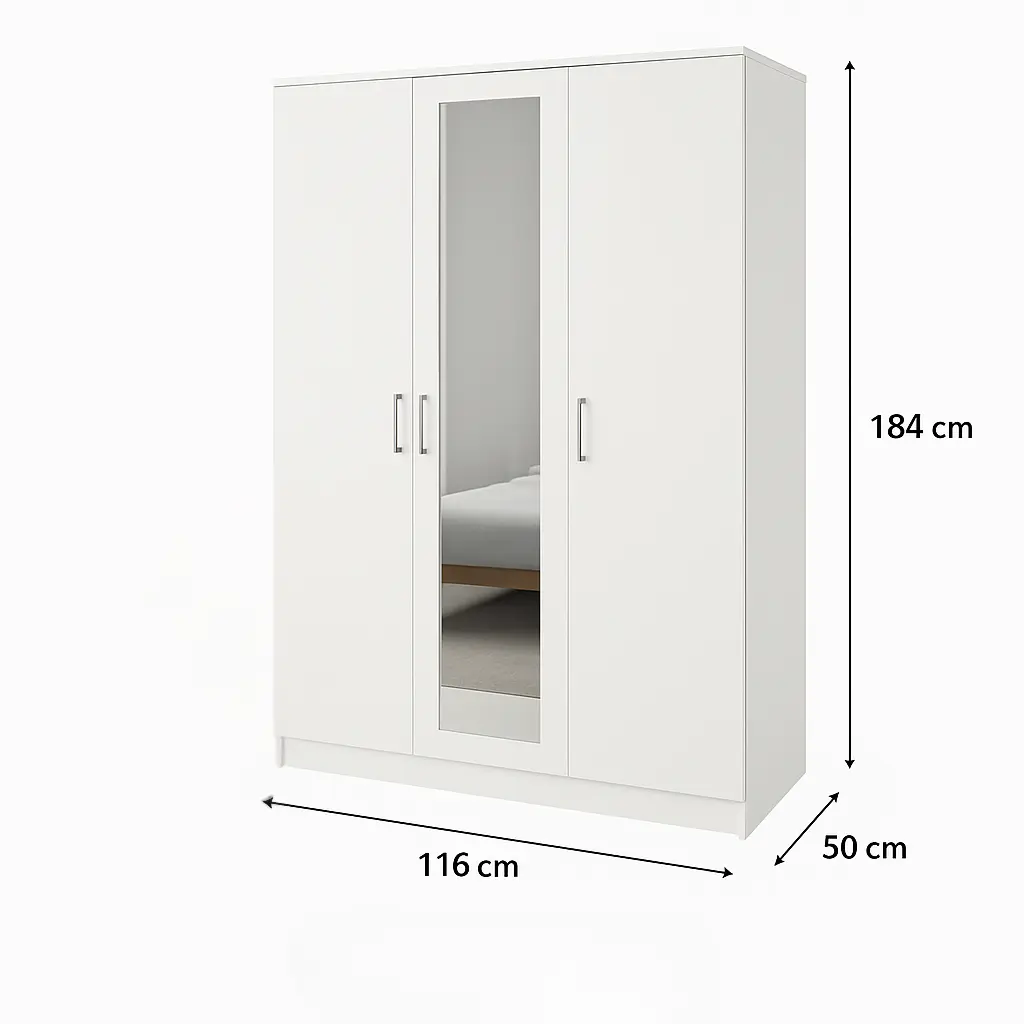 3 door mirrored wardrobe 45 in
