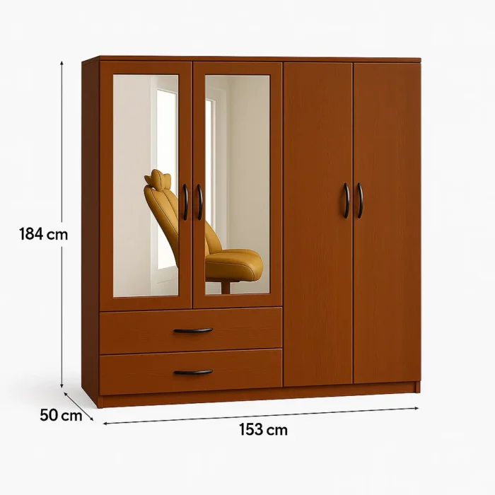 4 door 2 drawer mirrored wardrobe 60 in