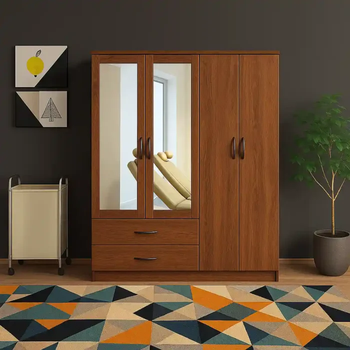 4 door 2 drawer mirrored wardrobe 60 inch