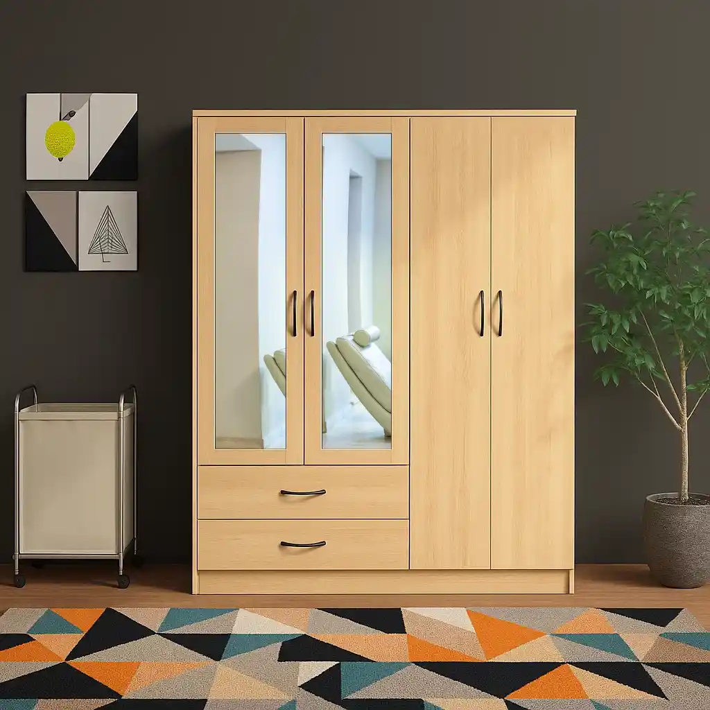 4 door 2 drawer mirrored wardrobe 60 inches