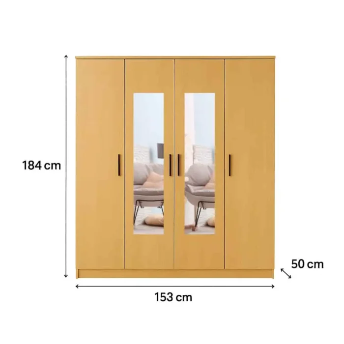 4 door double mirrored wardrobe 60 inches