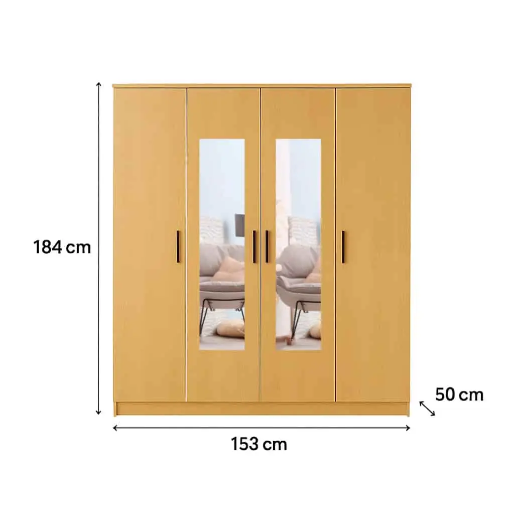 4 door double mirrored wardrobe 60 inches