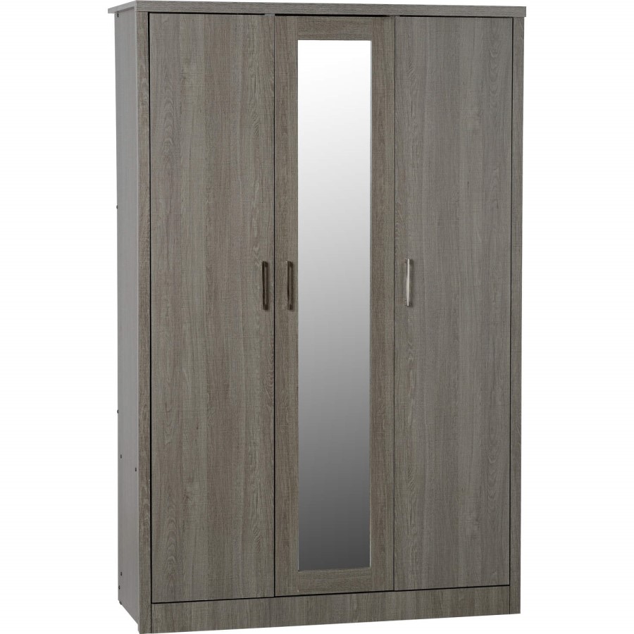 Black Rustic Oak Triple Door 3 Wardrobe with Mirrors
