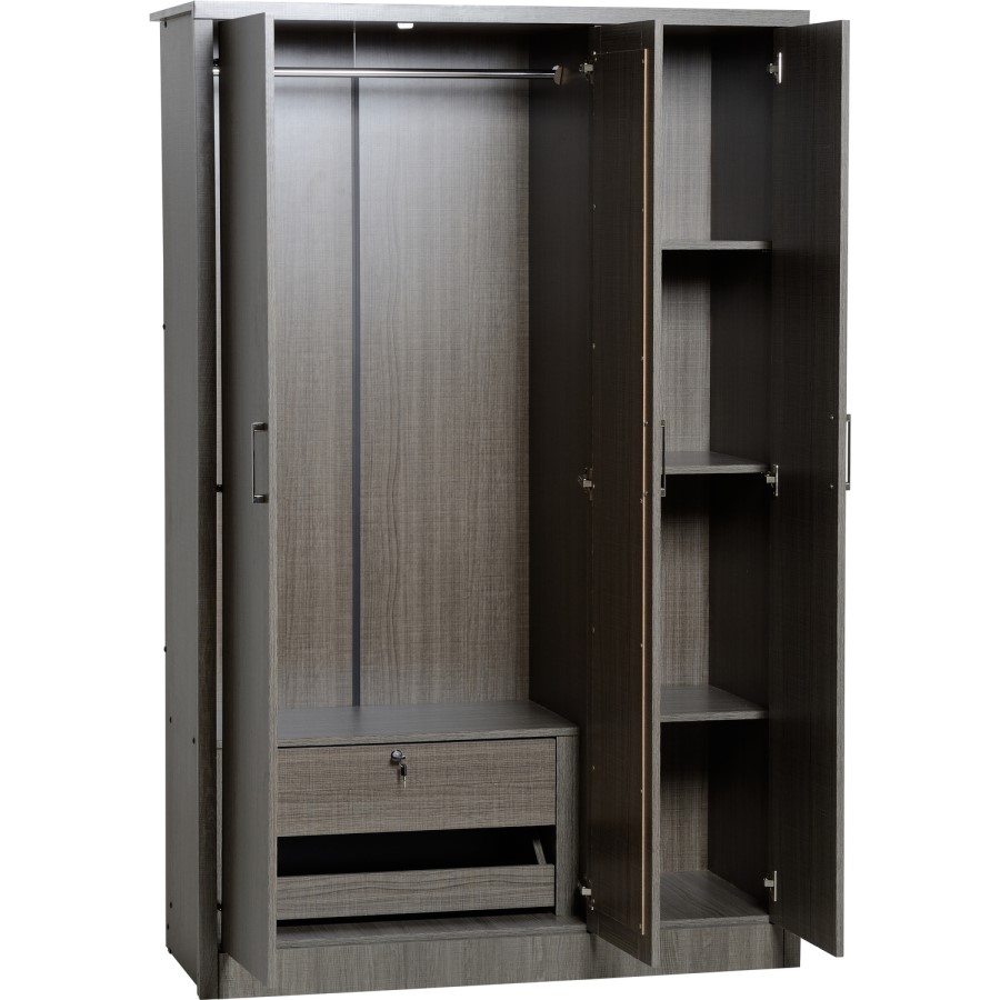 Black Rustic Oak Triple Door 3 Wardrobe with Mirrors - Image 2
