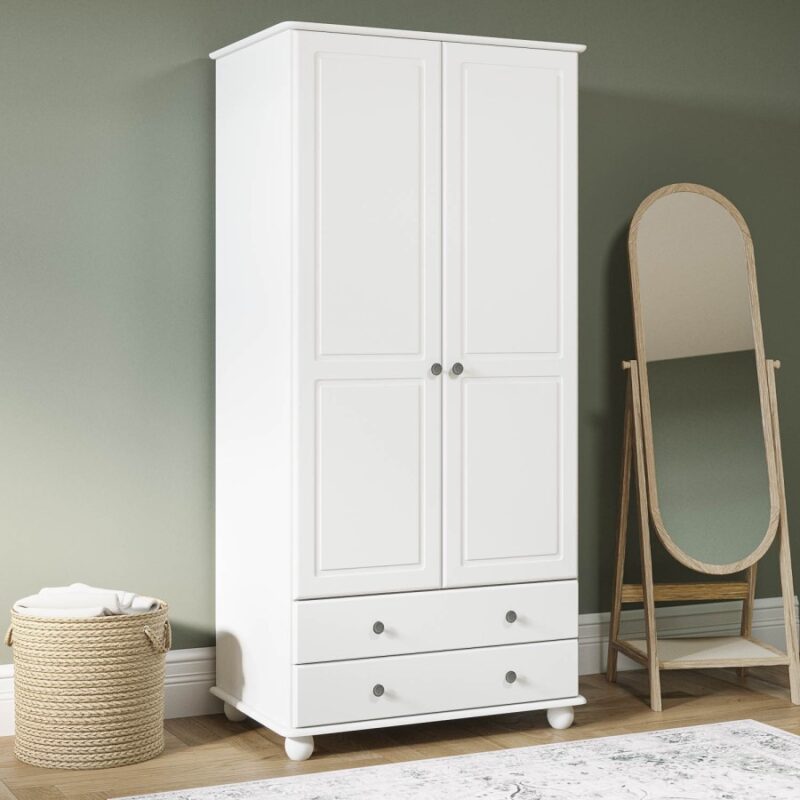 White 2-door wardrobe with drawers