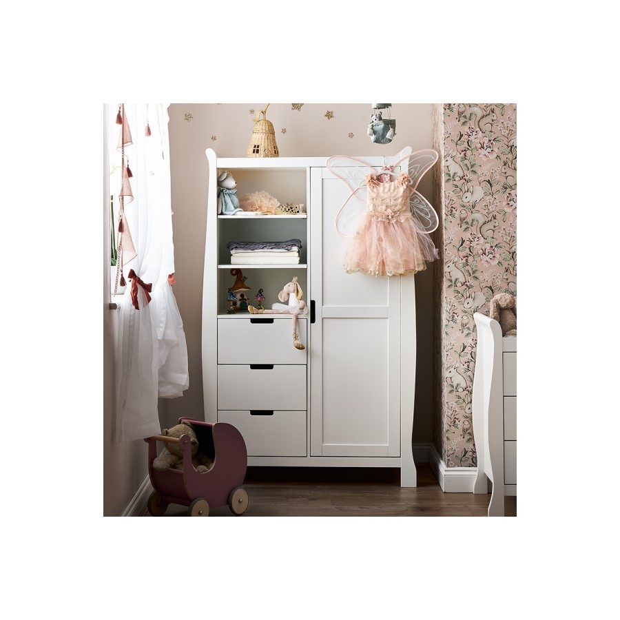 White Nursery Closet with Built-in Drawers and Shelves