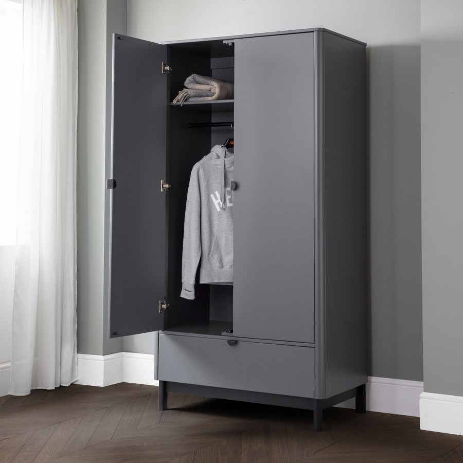 Chloe Double Wardrobe – Dark Grey 2-Door with Drawer by Julian Bowen
