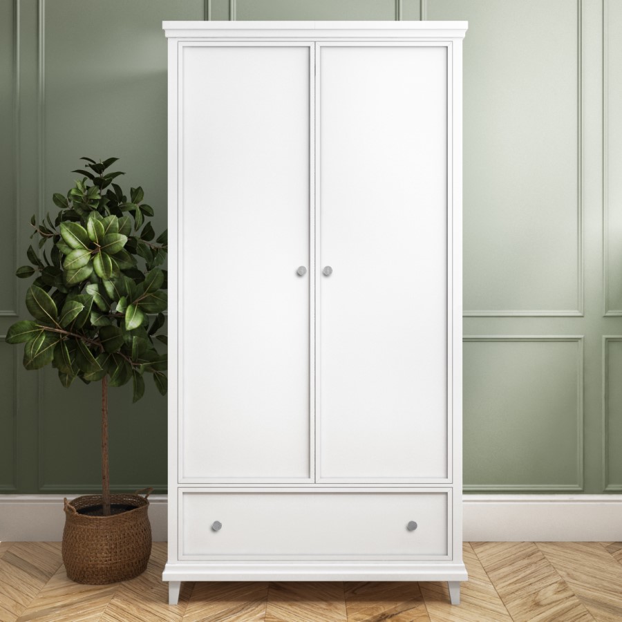 Georgia White Double Door Wardrobe with Bottom Drawer