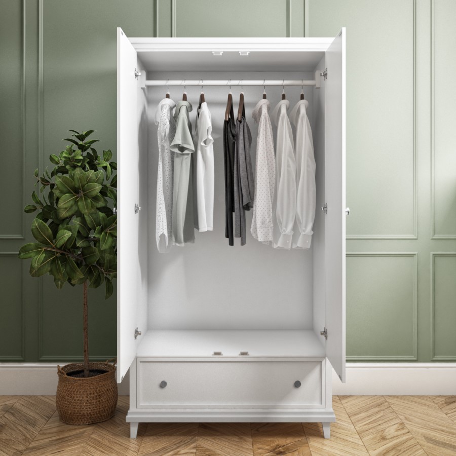 Georgia White Double Door Wardrobe with Bottom Drawer - Image 7