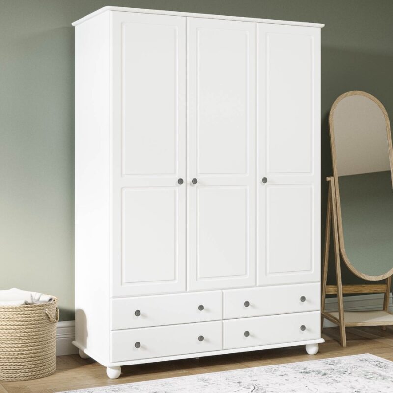 Hampton White Triple Wardrobe – 3 Doors with Built-In Drawers