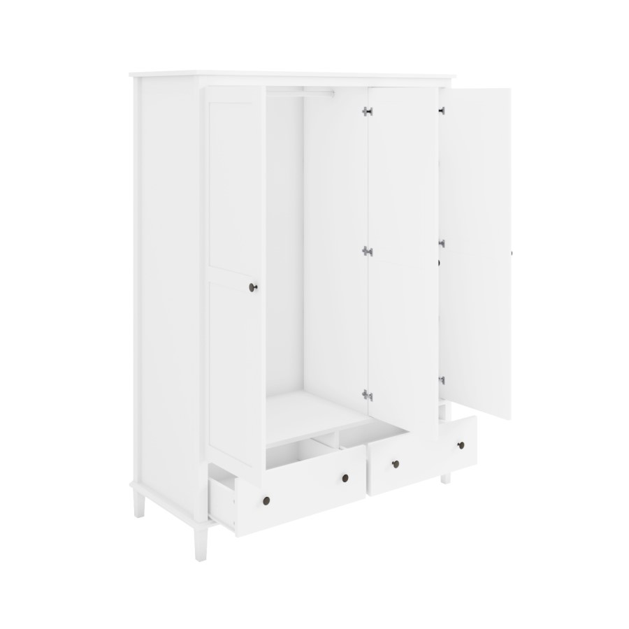 Marlowe White Wooden Triple Wardrobe – 3 Doors with Drawers - Image 5