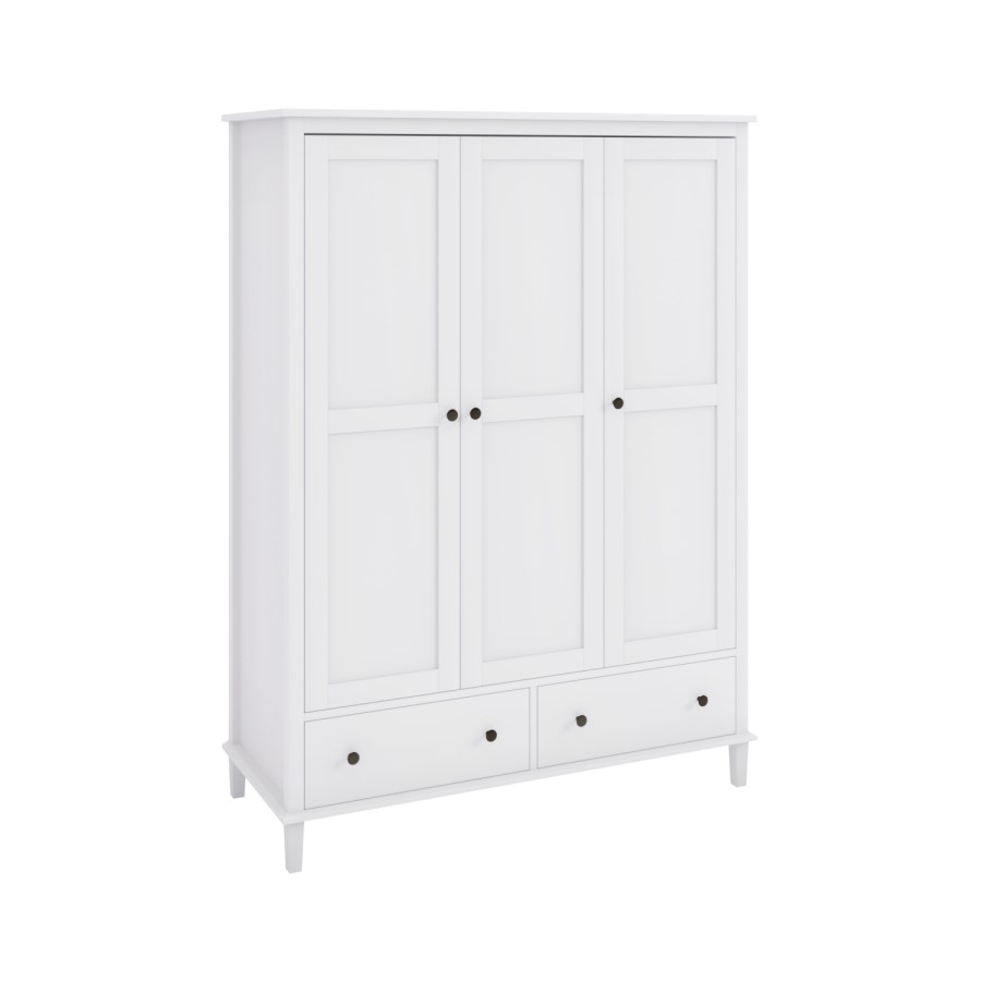 Marlowe White Wooden Triple Wardrobe – 3 Doors with Drawers - Image 4