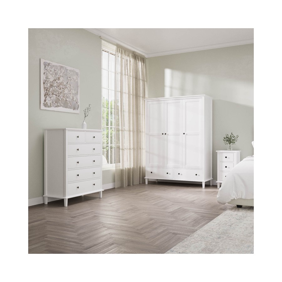 Marlowe White Wooden Triple Wardrobe – 3 Doors with Drawers - Image 2