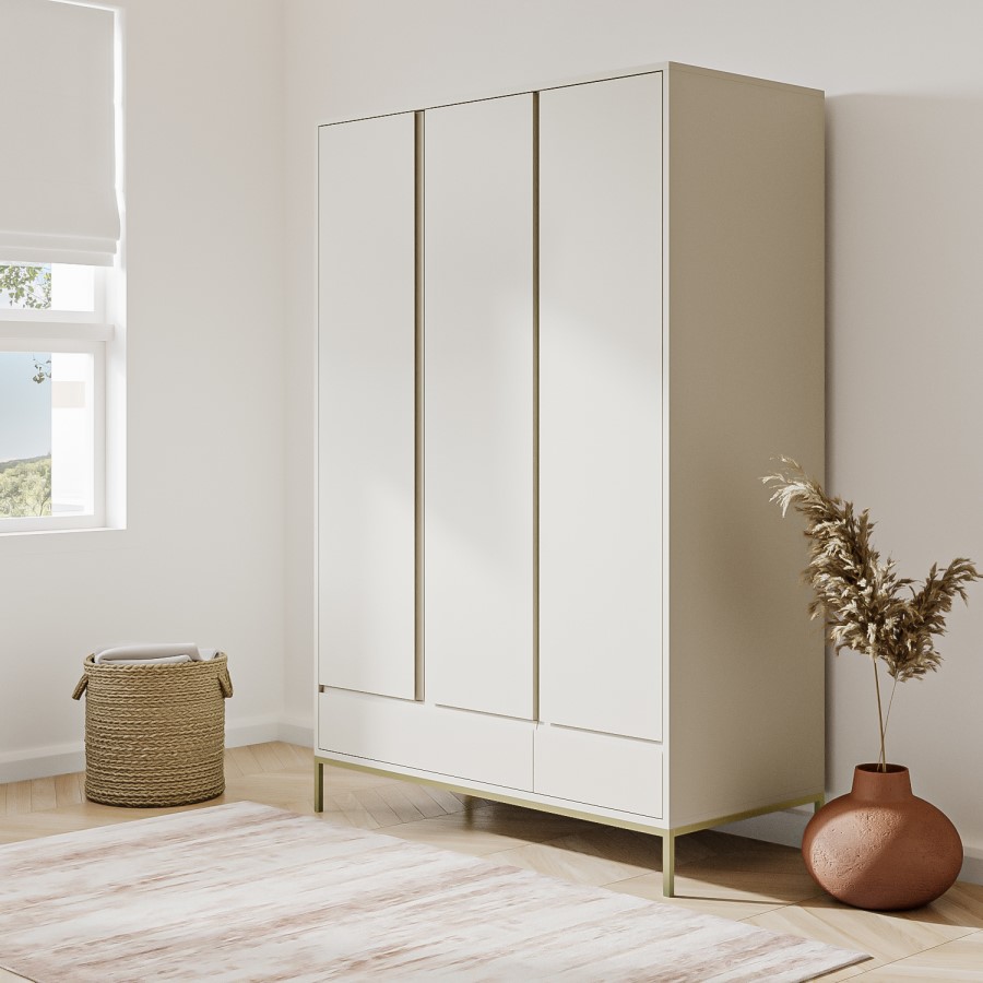 Zion Modern Taupe Triple Wardrobe – 3 Doors with Drawers & Shelves