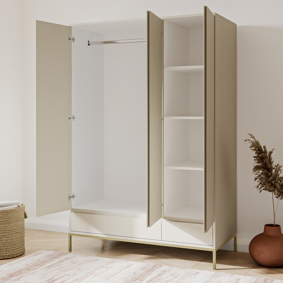 Zion Modern Taupe Triple Wardrobe – 3 Doors with Drawers & Shelves - Image 7